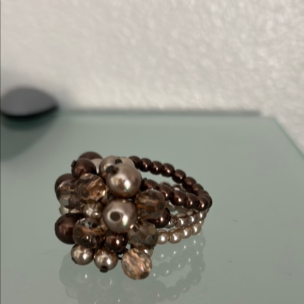 Elegant Brown Beaded Women's Ring